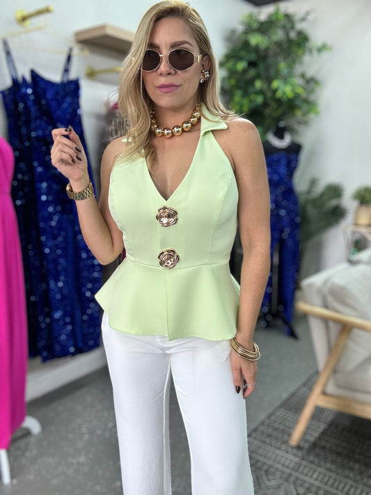 Flor Peplum Top (soft green)