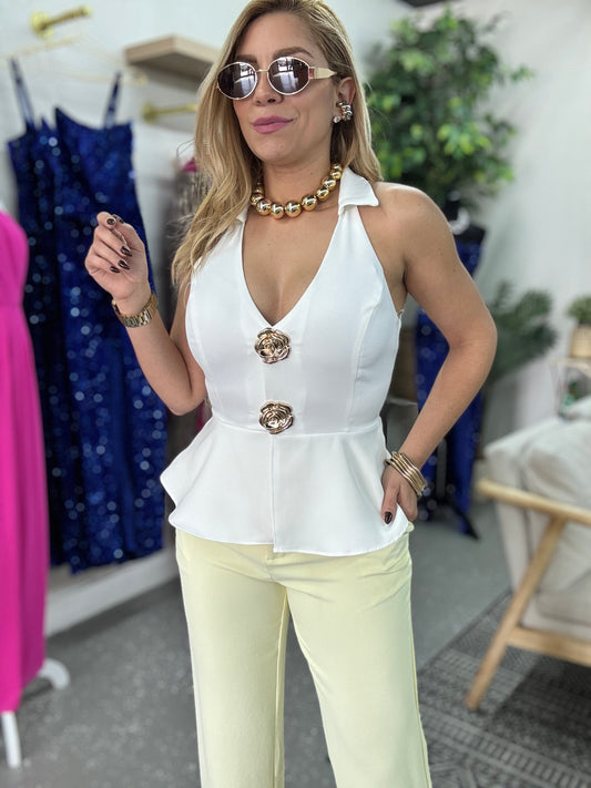 Flor Peplum Top (white)