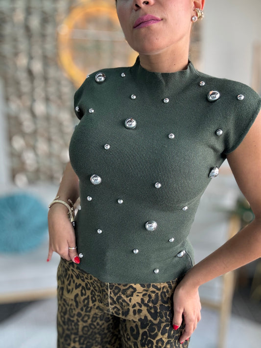 Isabella Studded Top – Green