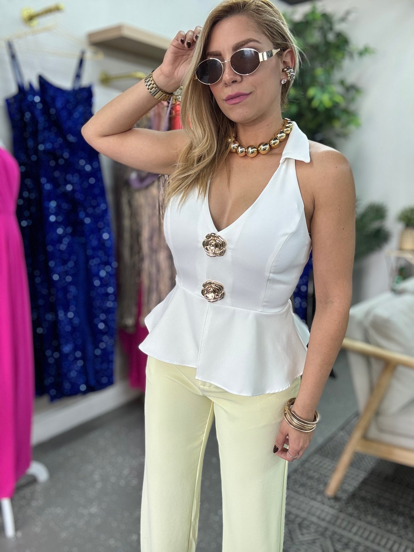 Flor Peplum Top (white)