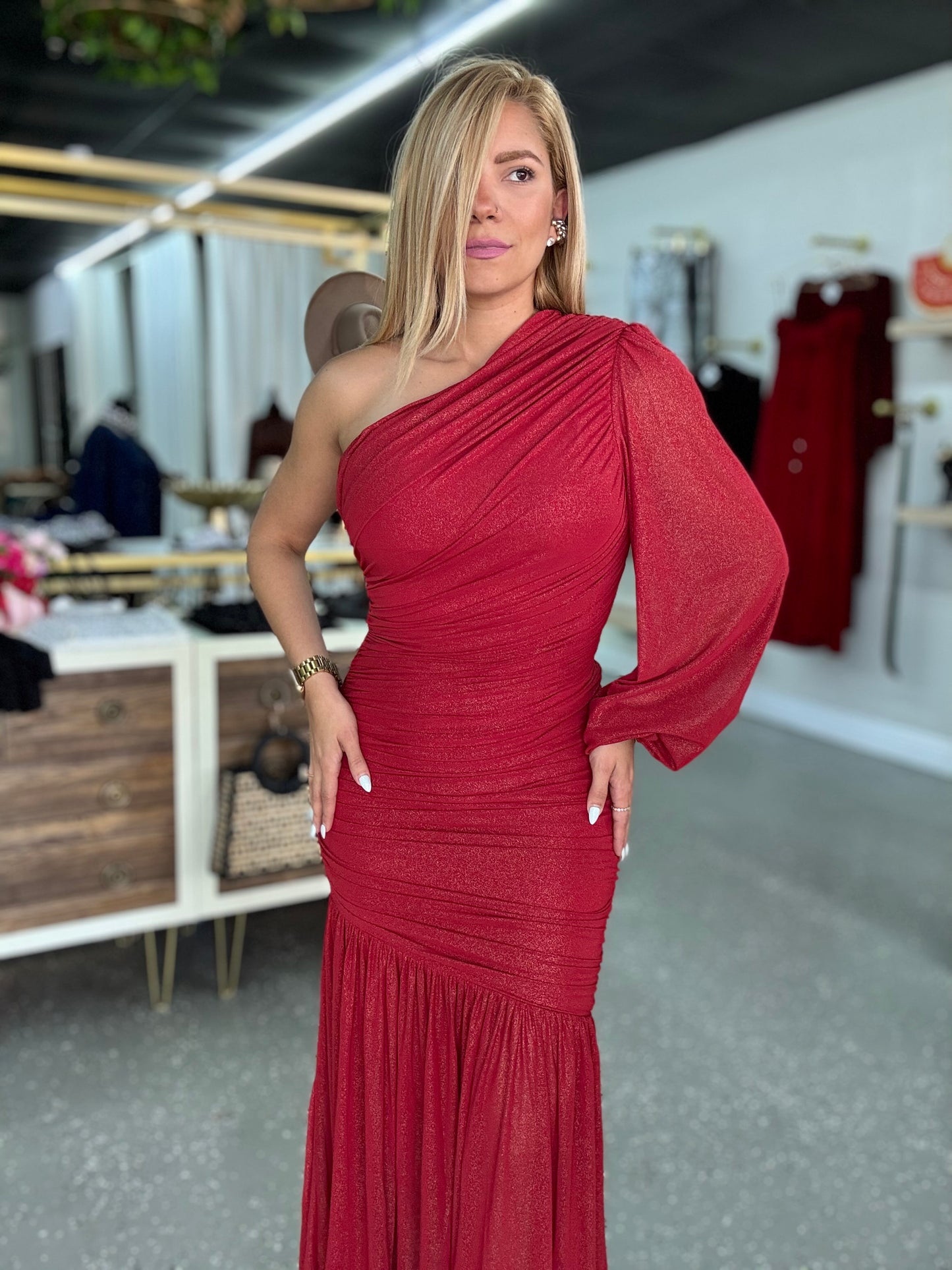 Agata Dress Red/ Gold